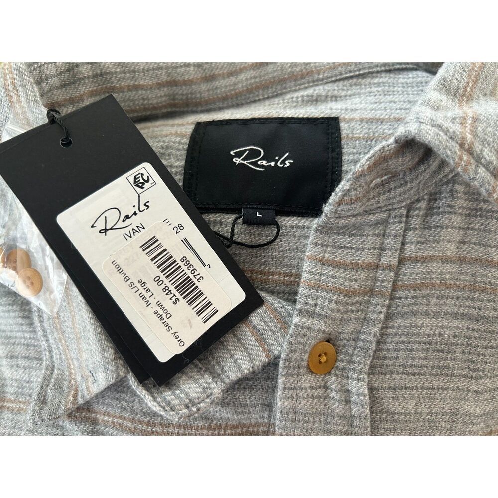 NWT Rails Men's Gray Striped Ivan Button Down shirt Grey Serape Large - Picture 6 of 10